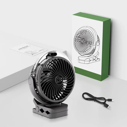 Ventilatore Portatile con Clip e Nebulizzatore da 4000mA 306 °   Ventilatore a spruzzo con impugnatura, supporto a polpo, mini umidificatore ricaricabile, 3 velocità, display digitale, ventilatore da tavolo regolabile