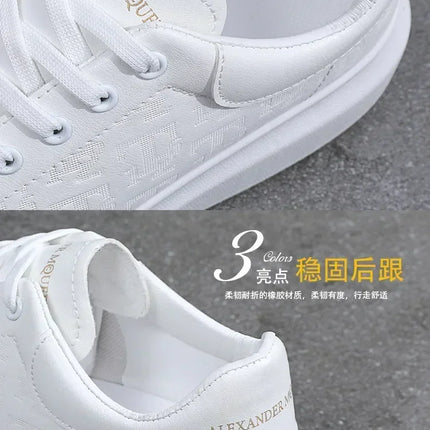 2026 Men's Casual Shoes Spring and Autumn Flat-soled Casual Leather Shoes Sports Shoes Black and White Men's Thick-soled Shoes