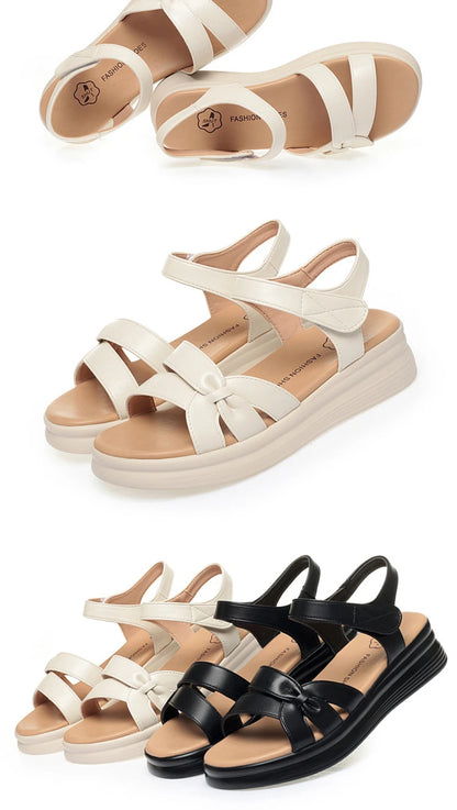 Mom's Shoes Sandals Going Out Flat Summer New Comfortable Lightweight Versatile Leather Sandals For Middle-Aged Elderly People