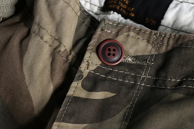 Heavyweight Camouflage Pants Men Clothing Multi-pockets Solid Color Patchworked Outdoor Trousers Retro Cargo Casual Wear Jogger
