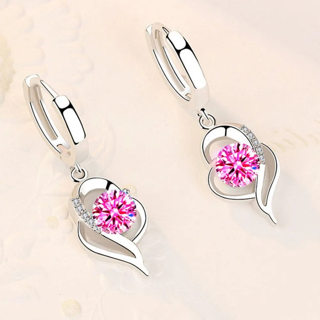 925 Sterling Silver New Woman Fashion Jewelry High Quality Blue Pink White Purple Crystal Zircon Hot Selling Earrings PlatiNum