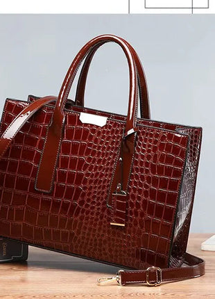 Luxury Vintage Women's Crocodile Pattern Handbag Large Capacity Tote Bag Leather Business Shoulder Bag For Female PlatiNum
