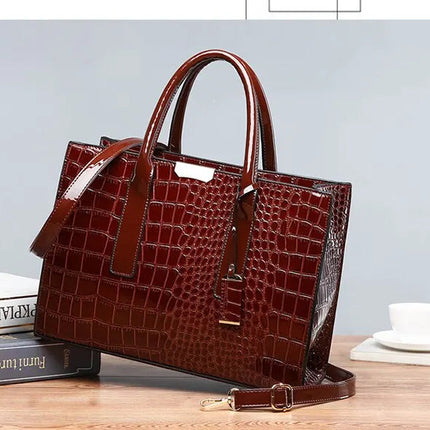 Luxury Vintage Women's Crocodile Pattern Handbag Large Capacity Tote Bag Leather Business Shoulder Bag For Female PlatiNum