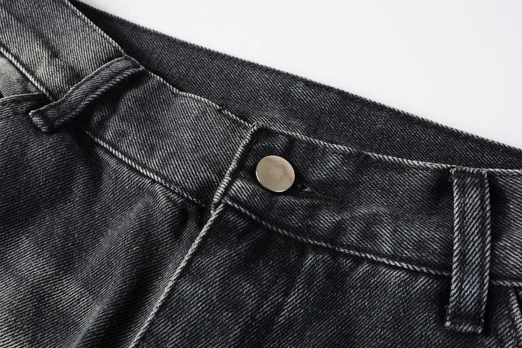 Four Seasons  Men's Casual Spliced Vintage Grey Elastic Jeans Bootcut Pants Trendy Slim Denim Trousers Male Men's Streetwear PlatiNum