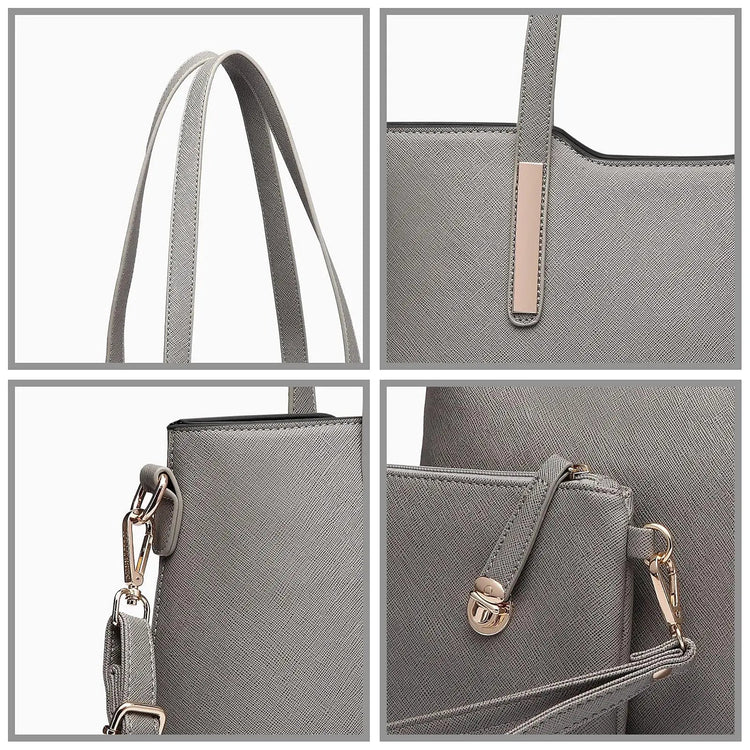 Miss Lulu WOMEN'S Shoulder bag Set 3 Piece Large Handle bag Carry bag Tote Bag Women handbag Comfortable PlatiNum