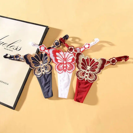 SP&CITY Butterfly Embroidery Lace Hollow Out Sexy Women's Thongs Low Waist Mesh Transparent Erotic Underpants Soft Thin T String