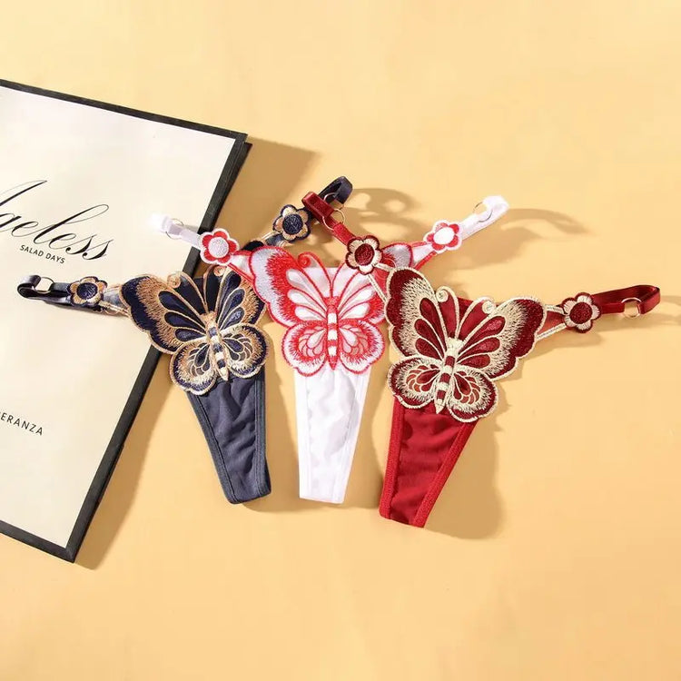 SP&CITY Butterfly Embroidery Lace Hollow Out Sexy Women's Thongs Low Waist Mesh Transparent Erotic Underpants Soft Thin T String