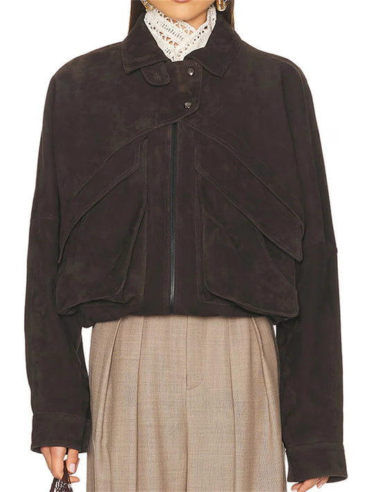 2025 Autumn Women's Jacket, Suede Patchwork, Casual Women's Outerwear, Y2K Clothing, New Fashion, High-Quality Coat bra