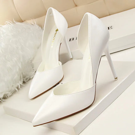 Donne di estate 10.5 centimetri Tacchi Alti Pompe di Pelle Femminile Escarpins Elegante Dolce Giallo Rosa Stiletto Della Signora Tacchi Da Sposa Scarpe Cave