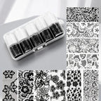 10 Rolls 2.5*50cm New Black White Lace Transfer Foil Nail Art Sexy Full Wraps Flower Glue Adhesive DIY Manicure Styling Tools 2028