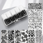 10 Rolls 2.5*50cm New Black White Lace Transfer Foil Nail Art Sexy Full Wraps Flower Glue Adhesive DIY Manicure Styling Tools 2028