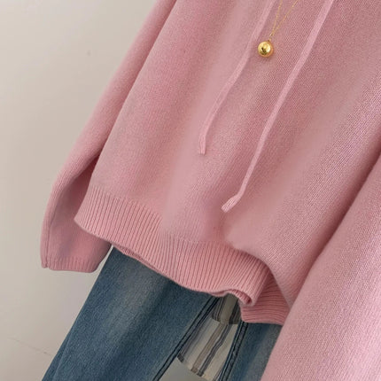 Hooded loose pullover 100%cashmere sweater  versatile solid-color wool knitted base layer for women 2025 new autumn and winter PlatiNum