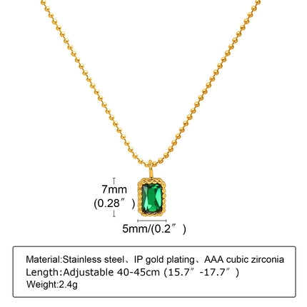 Retro Green Zircon Pendant Necklace For Women, Crystal Stone Chain Stainless Steel Gold Plated Luxury Birthday Gifts PlatiNum
