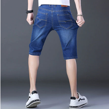 2026 Pantaloncini Casual da Uomo in Denim Cotone Elastico Dritti di Alta Qualità al Ginocchio Jeans Classici Vintage Moda Blu