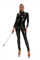 Sexy Lingerie Bodysuit, Shiny PVC & PU Leather Tight Corset Jumpsuit 3‑Zipper Crotch‑Open Glossy Wetlook Leather Outfit Sexy