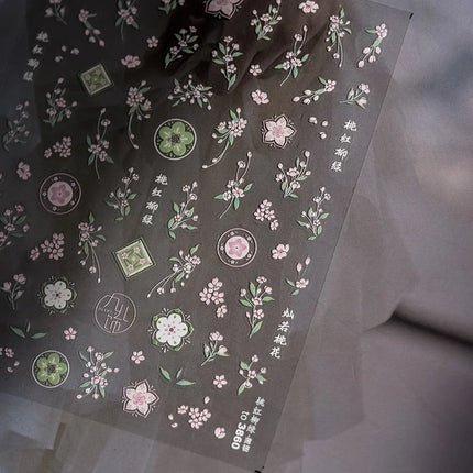 5D Kawaii Lily Nail Art Stickers 1pcs Japanese Pink White Flower With Diamond Self Adhesive Nail Decorations Slider Decals DIY