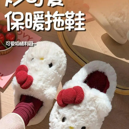 San-Rio Cute Girls Plush Slippers Cartoon Hello Kitty Winter Women Warm Cotton Shoes Female Kawaii Home Thick Sole Shoes Outdoor