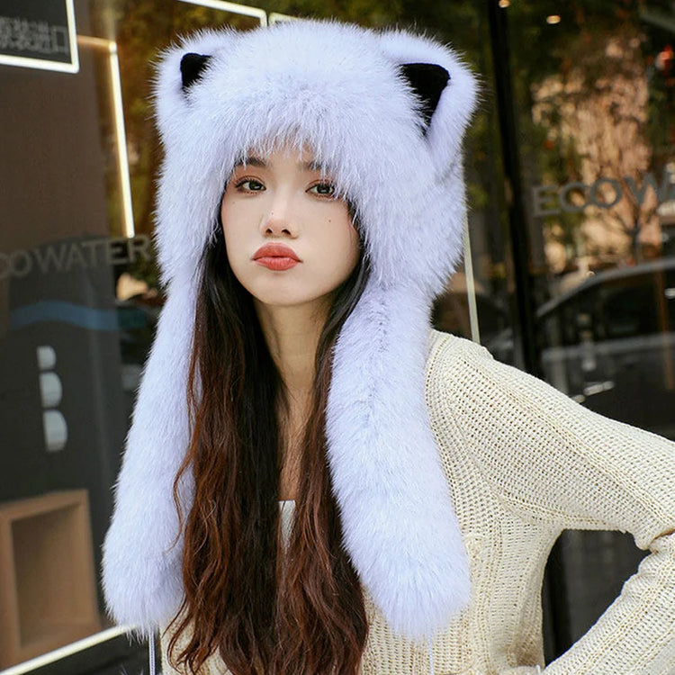 Women's Winter Hats Fox Fur Flight Hats Ushanka Hats For Women Winter Outdoor Windproof And Warm Plush Outdoor Hats For Skiing