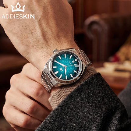 ADDIESKIN Men Watch 40mm Sapphire Embossed Mother-of-Pear Dial 40mm Automatic Watch Mechanical ST2130 Waterproof 200m Luminous