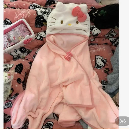 Hellokitty Air Conditioning Blanket Hooded Cute Cloak Student Dormitories Office Blanket Shawl Home Furnishings For Homemakers