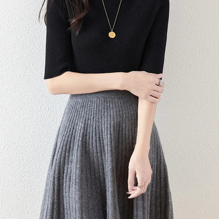 Preppy Style women's 100% Merino Wool Skirts Autumn Winter Pleated Skirt Cashmere Knitwear Short A-Line Above Knee Skirt PlatiNum