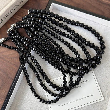 Collana con perline in vetro nero da 6, 8, 10 mm Minar Simple per donna, girocollo con chiusura a T placcata argento, pendenti PlatiNum