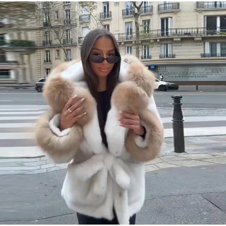 Hoody Faux Fur Furry Coats Women Fashion Belt Long Sleeve Pocket Thicken Warm Jacket 2026 Autumn Winter Urban Lady Streetwears