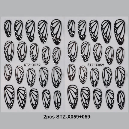 2pcs Stunning Black Butterfly Wings Nail Stickers Elegant Spring Nail Designs 3D Self-Adhesive Foils Nail Art Decorations