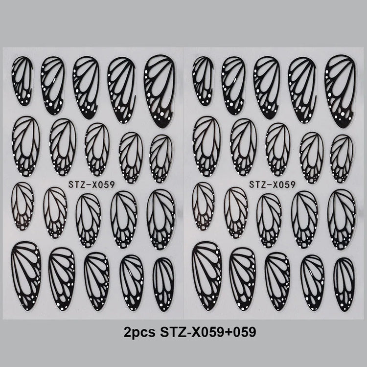 2pcs Stunning Black Butterfly Wings Nail Stickers Elegant Spring Nail Designs 3D Self-Adhesive Foils Nail Art Decorations