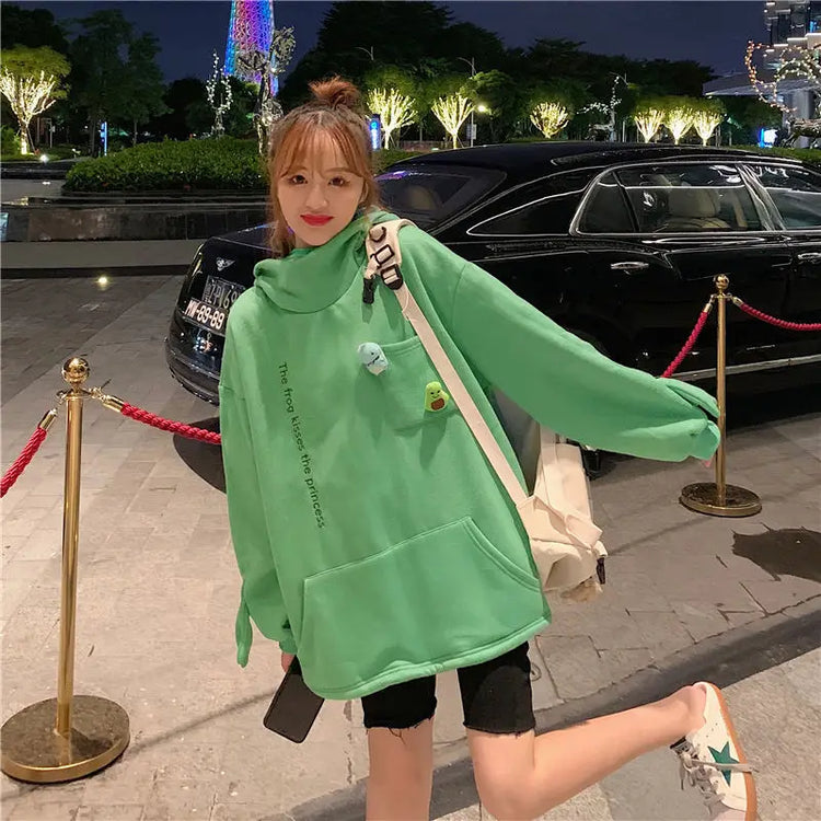 Y2K Autumn Winter Unisex Cartoon Frog Fleece Hoodies Loverly Zipper Loose Warm Sweatshirt Full Sleeve Harajuku Hooded Jackets