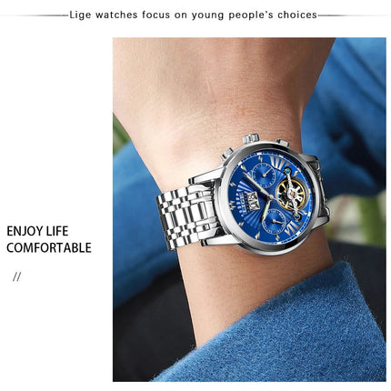 Orologi da Polso Meccanici Automatici LIGE 2026 per Uomo, Marca di Lusso, Orologio da Uomo con Tourbillon, Moda Business, Impermeabile platinumshop