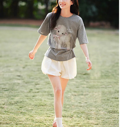 T-shirt lunga Semir con fiocco da donna, vestibilità ampia in cotone, nuova collezione estiva 2025, top grafico carino per ragazze adolescenti
