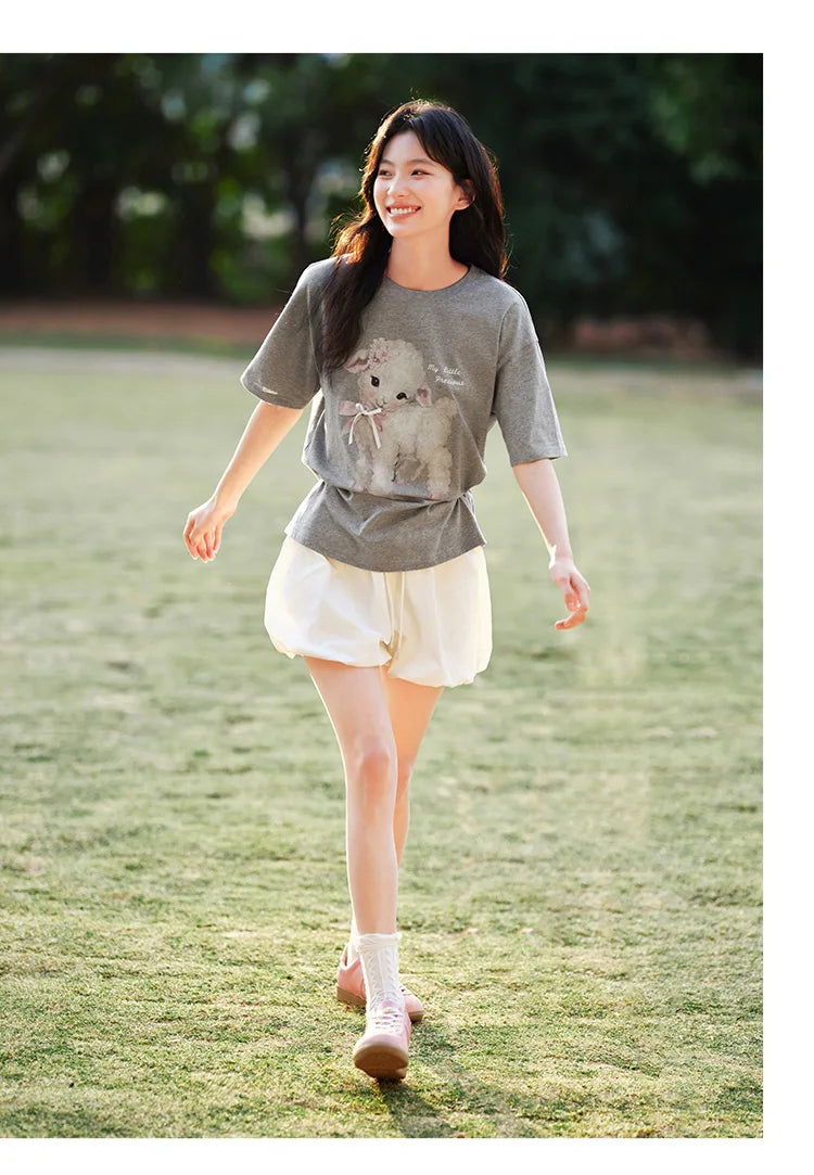 T-shirt lunga Semir con fiocco da donna, vestibilità ampia in cotone, nuova collezione estiva 2025, top grafico carino per ragazze adolescenti