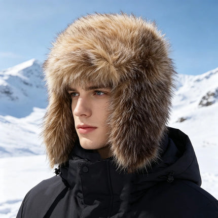 Women's Korean Style Imitation Fox Fur Lei Feng Cap Winter Thick Plush Ear Protection Hat for Outdoor Snow Cold And Warmth