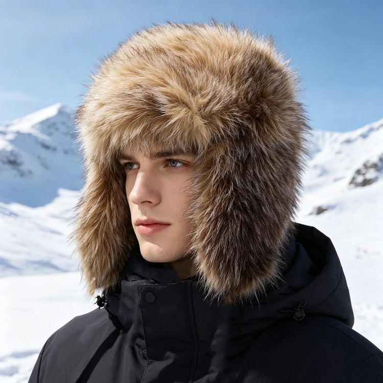 Women's Korean Style Imitation Fox Fur Lei Feng Cap Winter Thick Plush Ear Protection Hat for Outdoor Snow Cold And Warmth