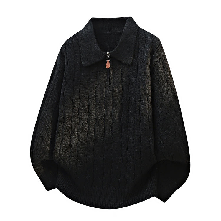 Men's  Knit Sweater Pullover Solid Color Long Sleeve Lapel zipper-Up Fall Winter Loose Warm Casual top