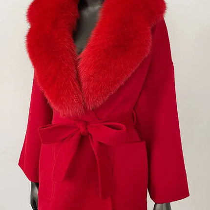 CXFS 2025 Winter Fashion Women Double-sided Wool Cashmere Coat with Detachable Natural Fox Fur Collar New design suit collar
