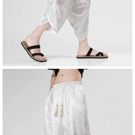 Pantaloncini in Seta Ghiaccio da Uomo, Stile Cinese, Estivi, Comodi, Pantaloni Harem Vintage Traspiranti, Tinta Unita, Lunghezza al Polpaccio