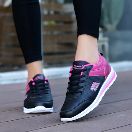 PU Leather Women's Running Shoes Lightweight Casual Sports Shoes Waterproof Outdoor Training Sneakers for Jogging Tennis PlatiNum