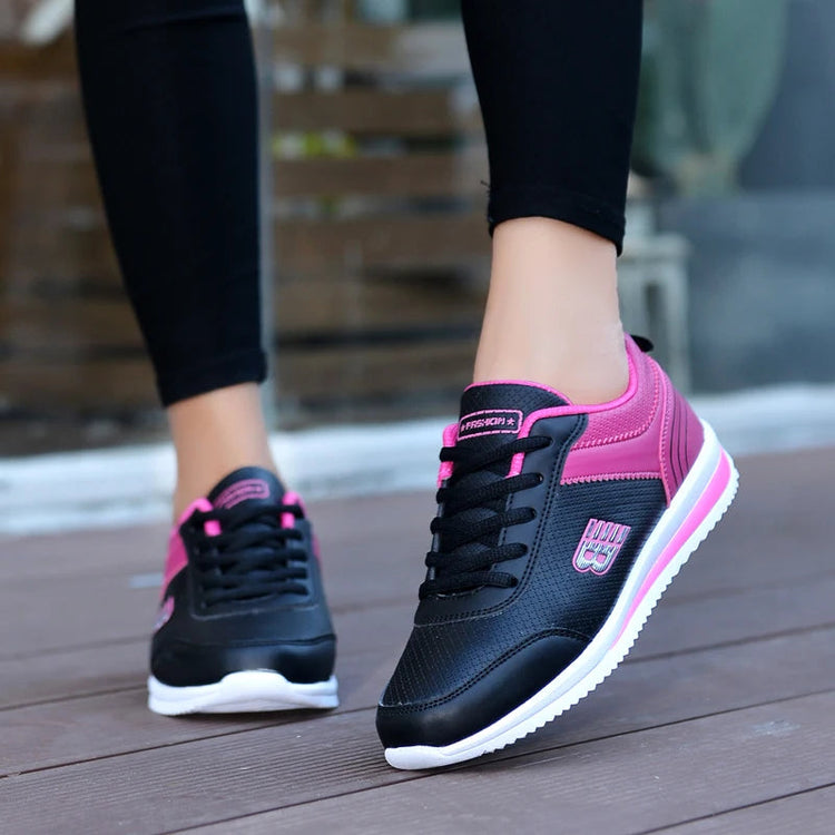 PU Leather Women's Running Shoes Lightweight Casual Sports Shoes Waterproof Outdoor Training Sneakers for Jogging Tennis PlatiNum