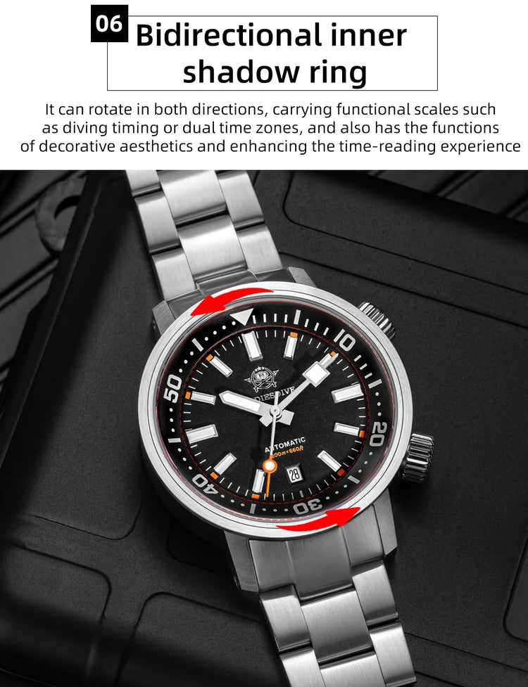 ADDIESDIVE Watch Men 42mm Sapphire 8215 Mechanical Wristwatch Transparent Back Cover 20Bar Waterproof Luminous Automatic Watch