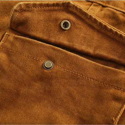Retro heavy simple cargo pants men's loose straight leg casual pants pure cotton twill woven 3D vertical cut cone pants