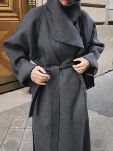 High-end Women Double-sided Wool Long Coat Warm Baby Blue Lapel Loose Double Breasted Wool Coat Female Fashion Autumn Winter