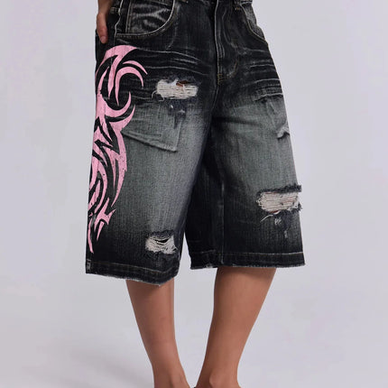 Pantaloni in denim Jeans da donna Pantaloni lunghi a gamba larga Pantaloni dritti a vita alta con foro Y2k Streetwear Stampa Jeans mamma Casual Allentati 2025