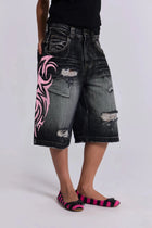 Women's Denim Jeans Wide Leg Long Pants High Waist Straight Hole Pants Y2k Streetwear Print Mom Jeans Casual Loose 2025