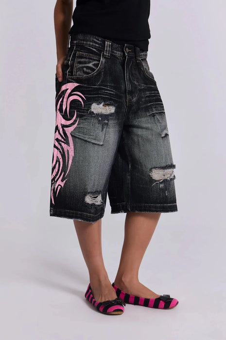 Pantaloni in denim Jeans da donna Pantaloni lunghi a gamba larga Pantaloni dritti a vita alta con foro Y2k Streetwear Stampa Jeans mamma Casual Allentati 2025