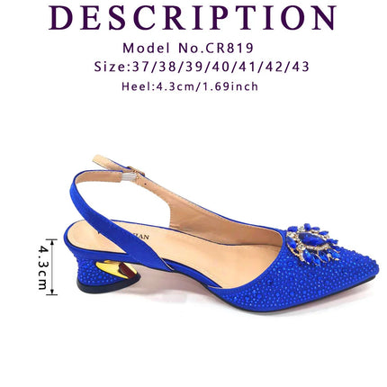 Venus Chan Royal Blue Sandals for Women 2024 Luxury Wedding Pumps Med Heels strass Design Party Shoes and Bags Set