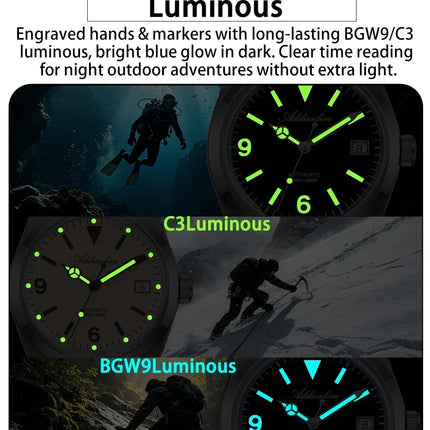ADDIESDIVE AD2556 36mm Mechanical Automatic Watches Synthetic Sapphire Glass BGW9/C3 Super Luminous 100m Waterproof Men's Watch