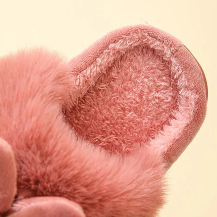 Thick Sole Winter Plush Slippers Cozy Faux Rabbit Fur Indoor House Shoes for Women & Men Couple Matching Slides with Closed Back