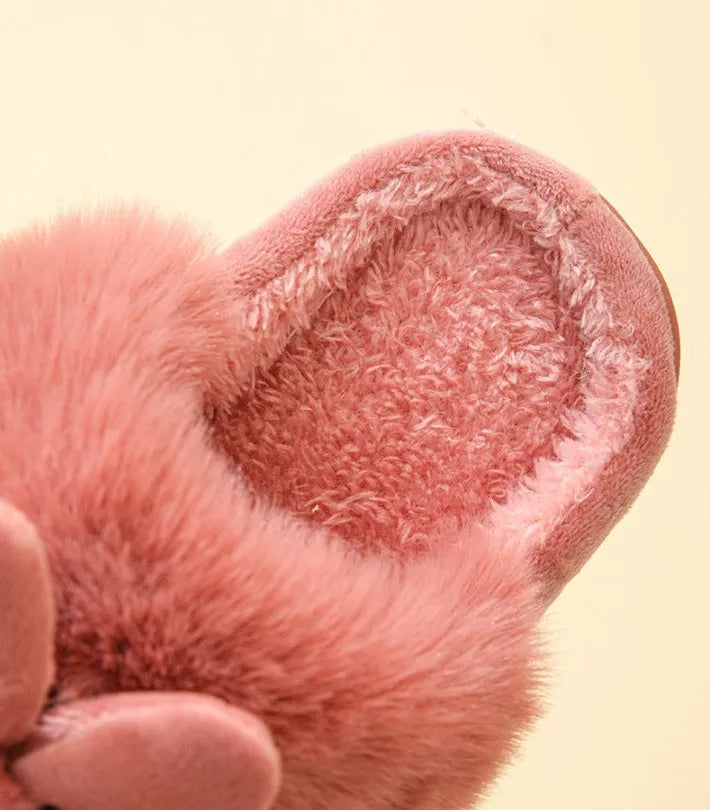 Thick Sole Winter Plush Slippers Cozy Faux Rabbit Fur Indoor House Shoes for Women & Men Couple Matching Slides with Closed Back
